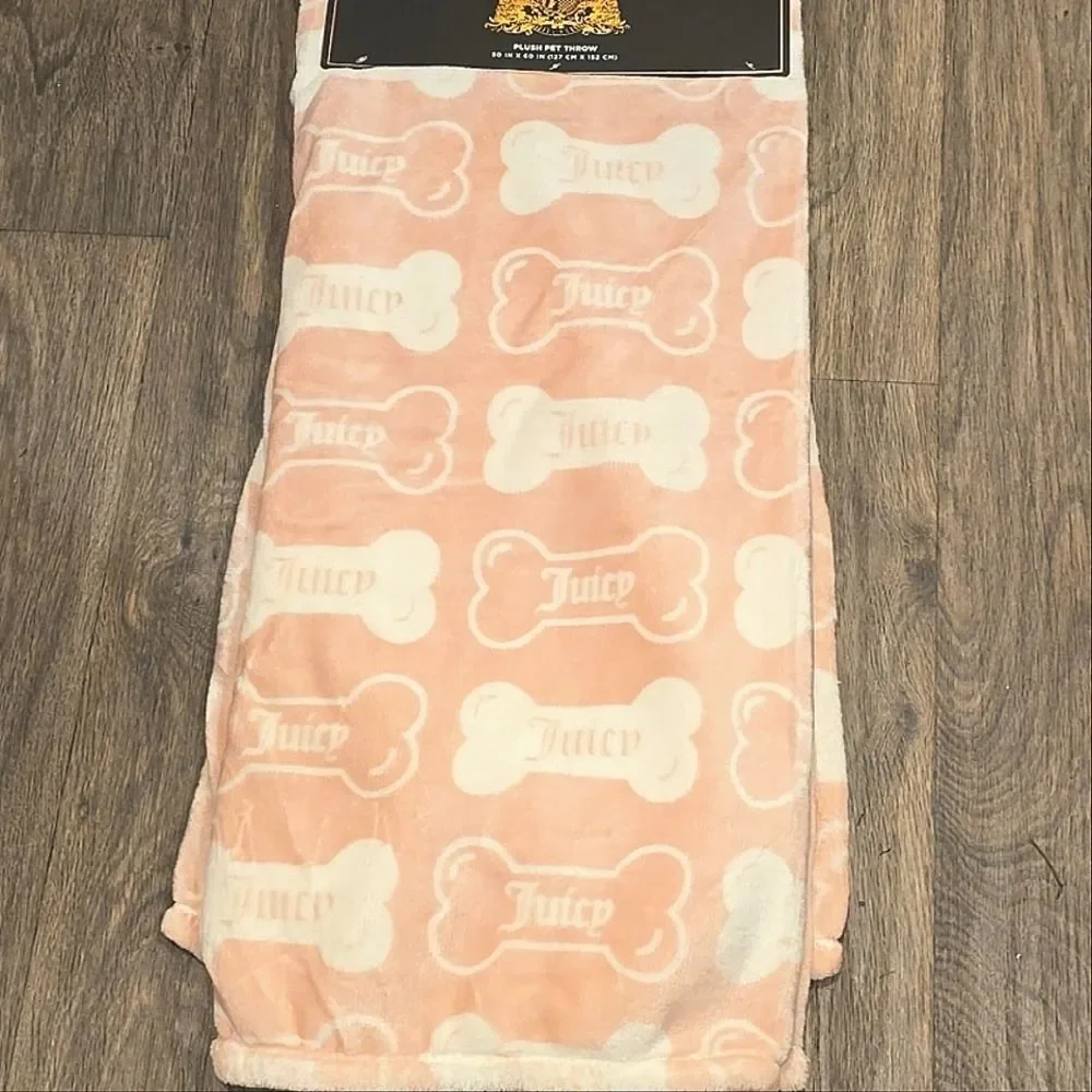 Juicy Couture Signature Logo Bones Plush Pet‎ Throw Blanket